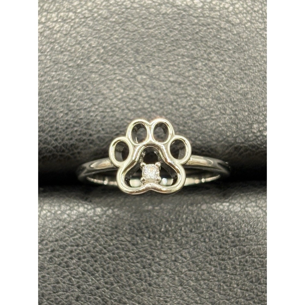New Condition Cubic Zirconia Silver Paw Print Ring 925 Size 7 E13